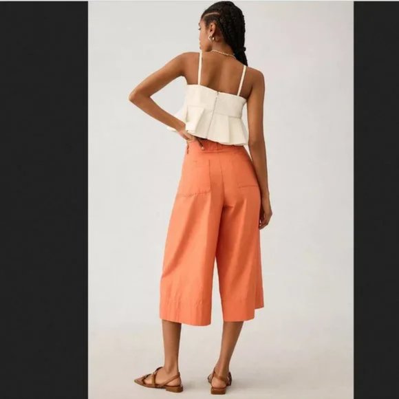 NWT Anthropologie | Burnt Orange Cropped Wide-Leg High Rise Trousers, 12 - Picture 2 of 11